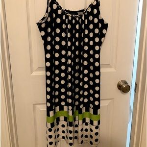 NWOT Black and White polka dot sun dress, with green stripe at hem XL NWOT